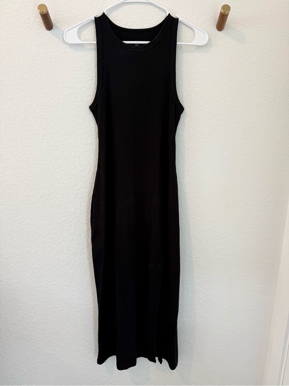 Aerie Sleeveless Rib Knit Black Midi Dress